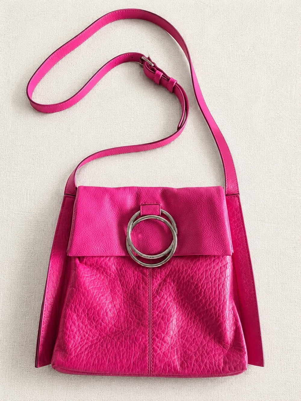 Vince Camuto Hot Pink/Fuchsia Leather Crossbody Bag | Silver Ring Hardware